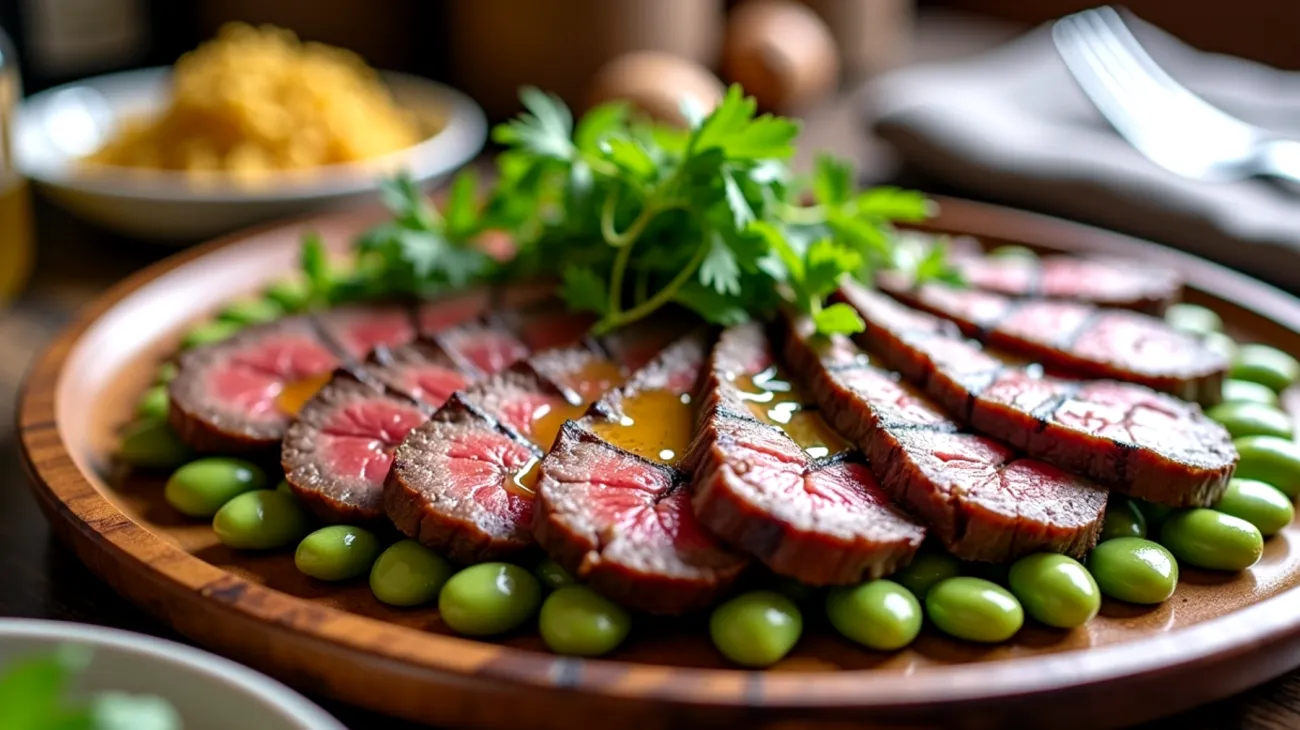 Tagliata di manzo fave cicoria fresca"