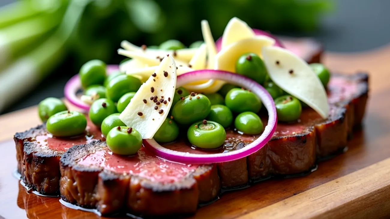 Tagliata di manzo fave fresche pecorino abruzzese"
